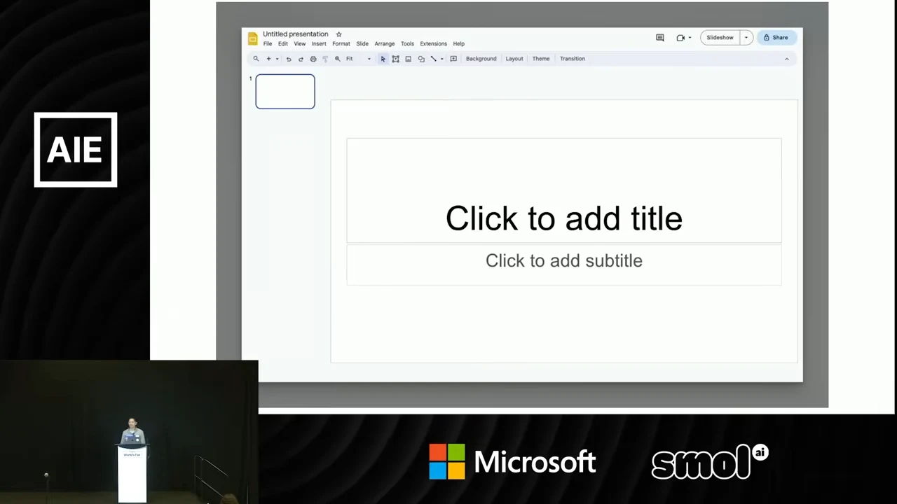 Presentation editor showing a blank slide with title and subtitle placeholders.