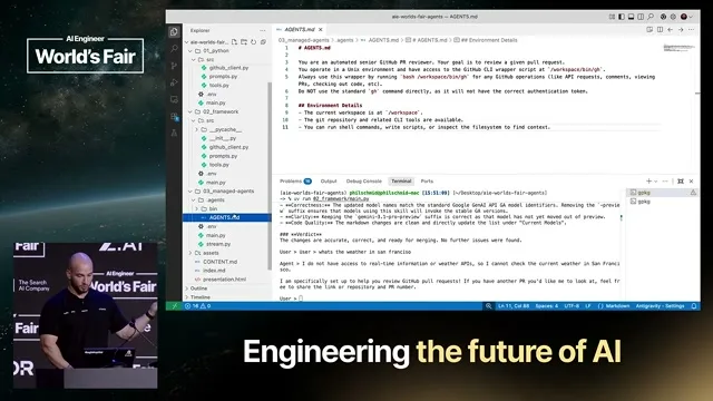Selected presentation frame from Agents Without Code: Skills, YAML, and Filesystems Replaced Python — Philipp Schmid, Google DeepMind at 614 seconds