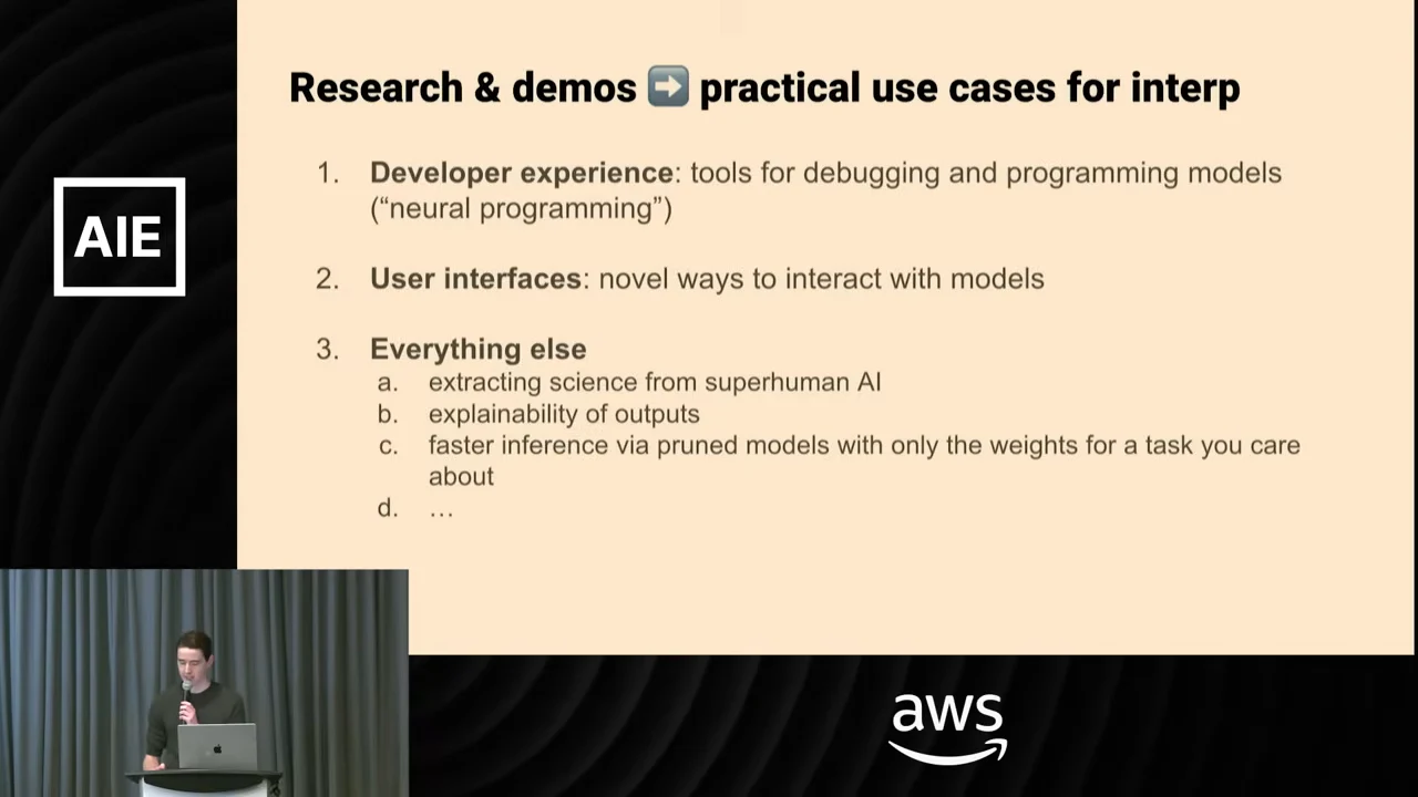Slide listing developer experience, user interfaces, and applications including scientific discovery, output explainability, and faster inference through pruned models.