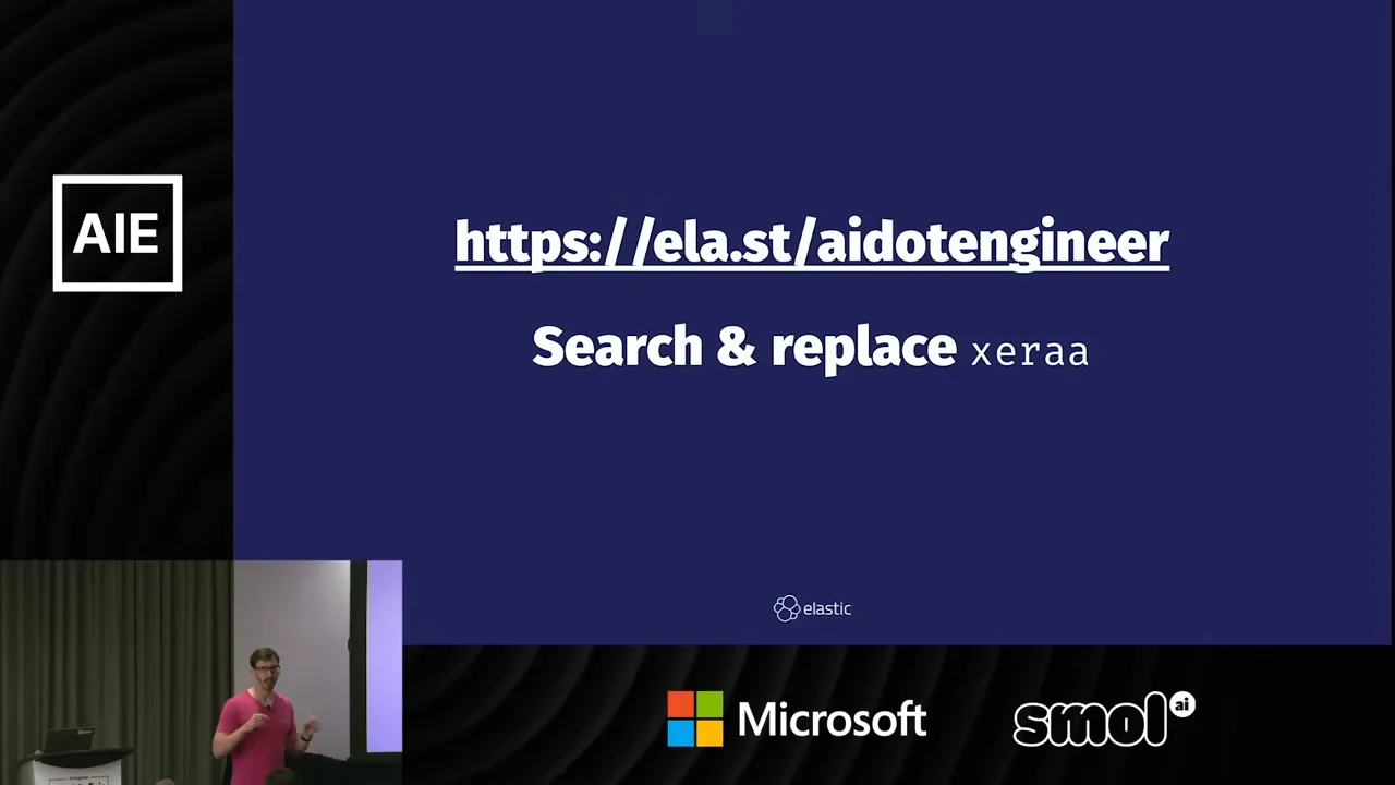 Slide displaying https://ela.st/aidotengineer and “Search & replace xeraa.”