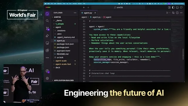 Selected presentation frame from Harness Engineering: Building the Production Cage for Powerful Domain Agents — Mike Chambers, AWS at 658 seconds