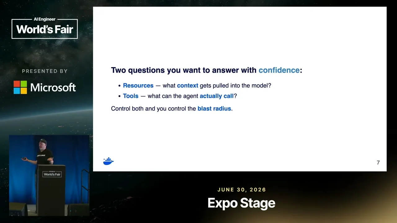 Selected presentation frame from How Many Credentials Should Your AI Agent Have? Zero. — Jim Clark, Docker at 249 seconds