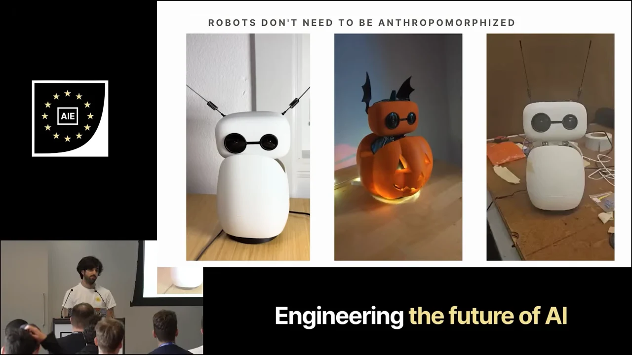 Three robot photos under Robots Don't Need to Be Anthropomorphized, including a white robot and an orange pumpkin version with bat-shaped antenna decorations.