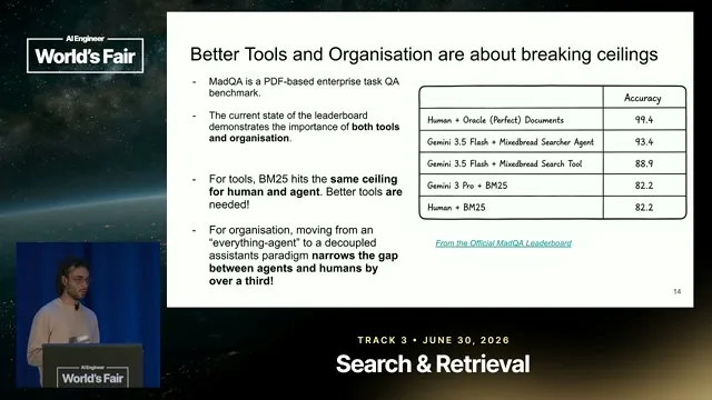 Selected presentation frame from If we want them to do Knowledge Work, design them as Knowledge Agents — Benjamin Clavié, Mixedbread at 858 seconds