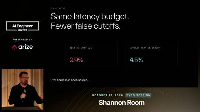 The speaker’s comparison reports premature cutoffs of 9.9% and 4.5% for the evaluated use cases, not universal rates.