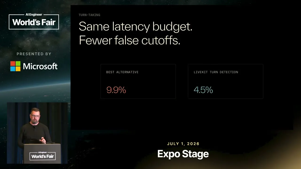 Selected presentation frame from Latency Is a Budget. Humanlike Is the Goal. — Jesse Hall, LiveKit at 648 seconds