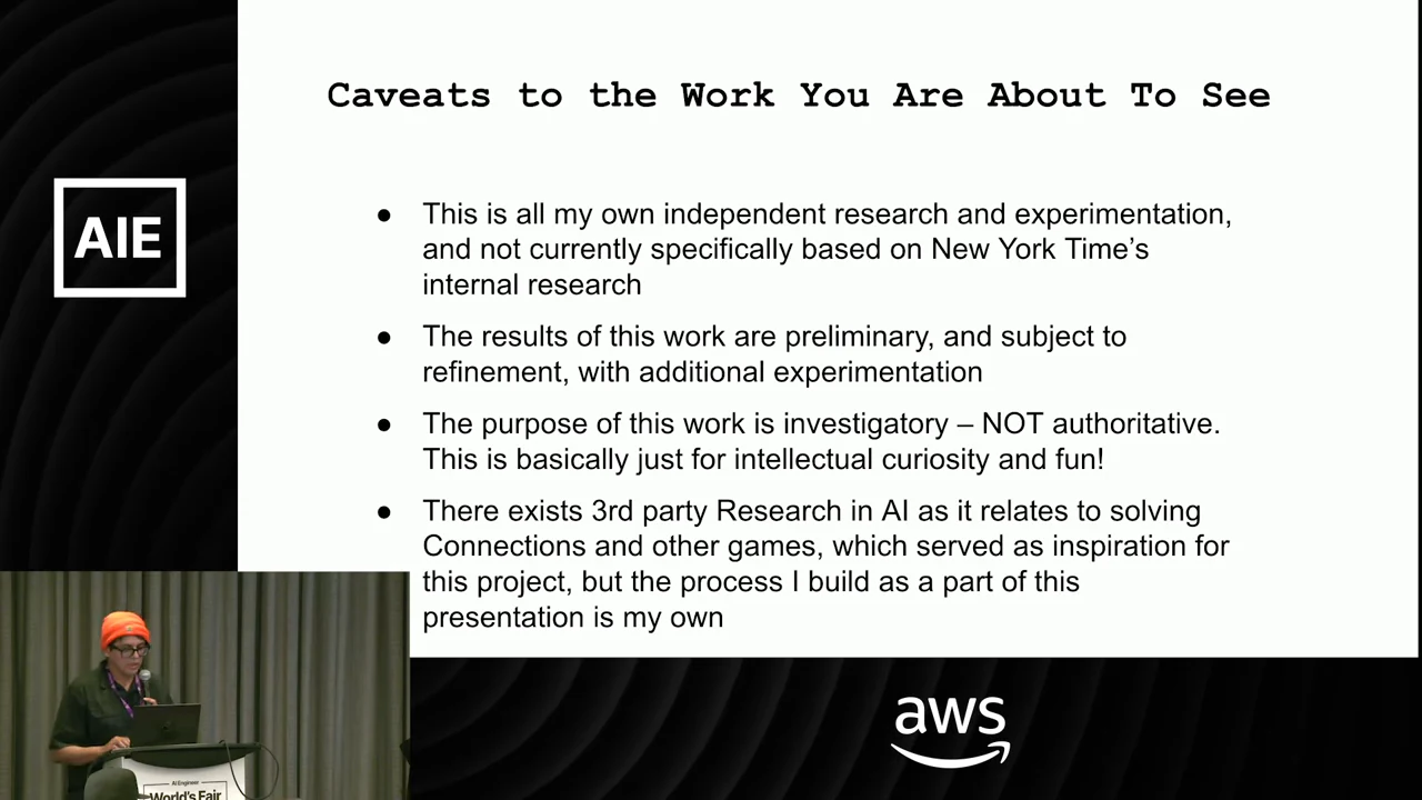 Slide with four caveats covering independent experimentation, preliminary results, investigatory purpose, and inspiration from third-party research.