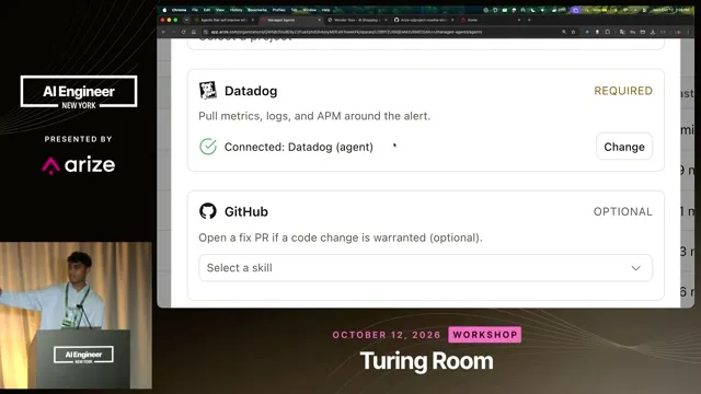 Datadog integration card marked required and a GitHub skill card marked optional.