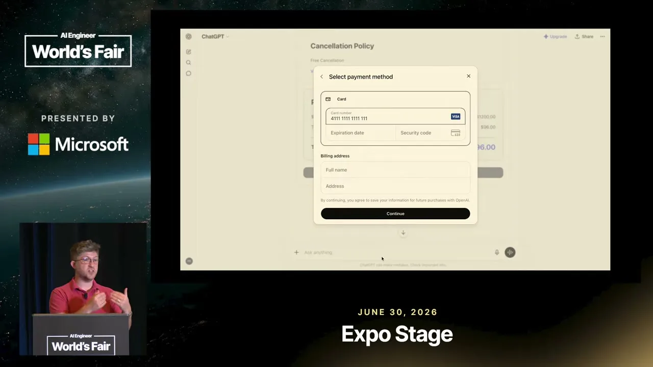 Selected presentation frame from How AI Agents Pay: Checkout in ChatGPT and Google AI Mode — Sam Parsons, PayPal at 368 seconds