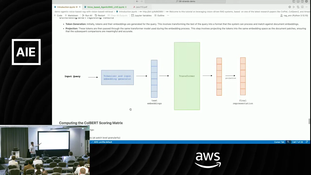 Diagram connecting an input query to a tokenizer, text embeddings, a transformer, projection, and a final representation.