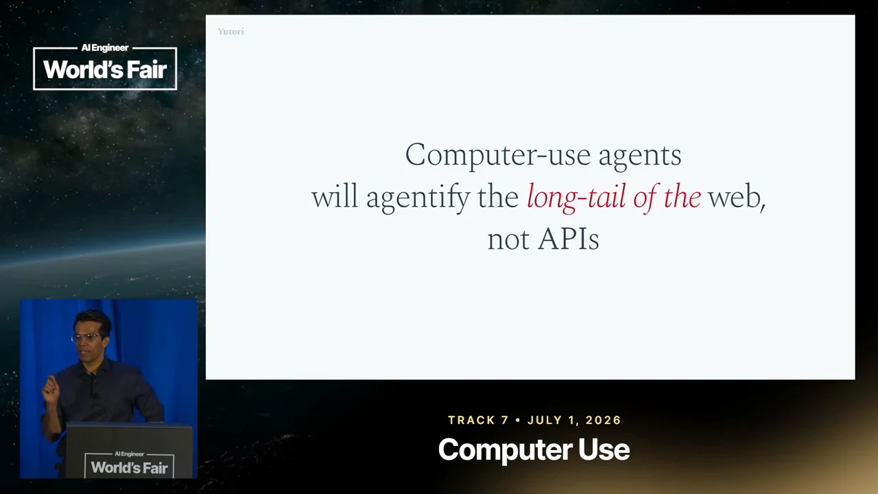 Slide stating that computer-use agents will agentify the long tail of the web, not APIs.