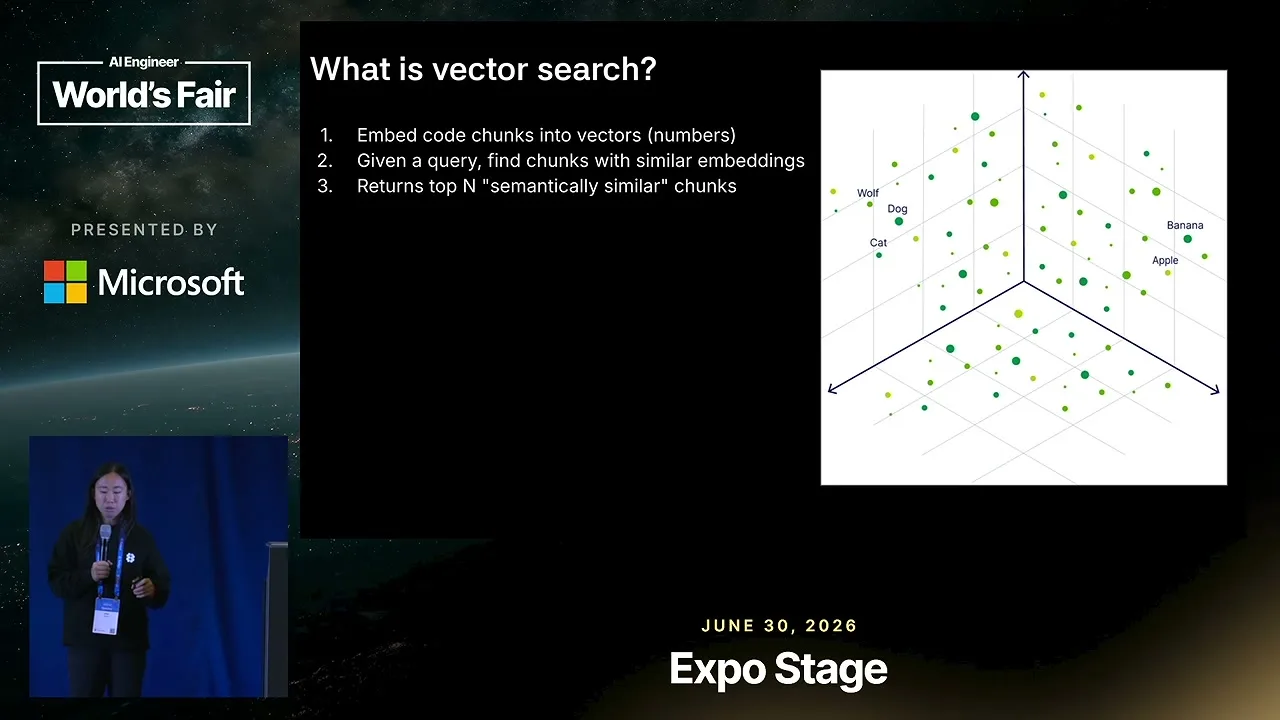Selected presentation frame from Agentic Search vs Vector Search for Coding Agents: We Ran the Eval — Braintrust at 593 seconds