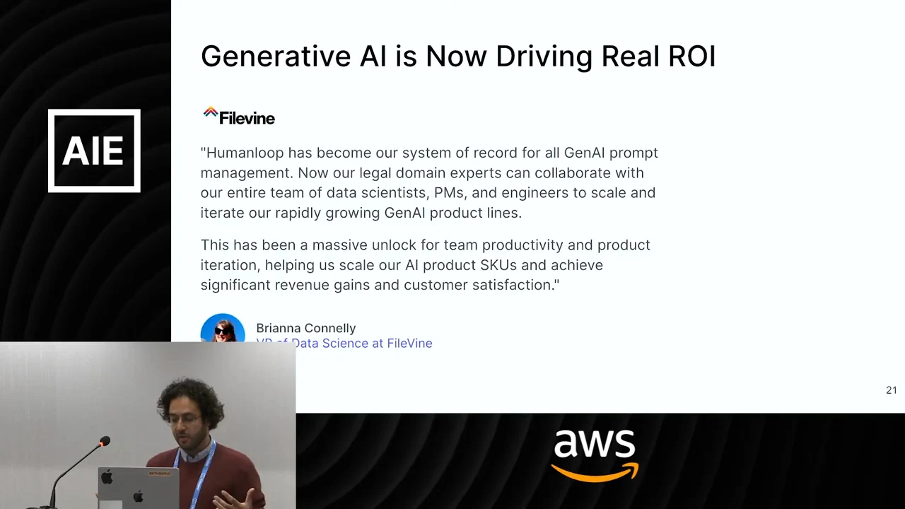 Filevine testimonial describes legal domain experts collaborating with data scientists, PMs, and engineers through Humanloop to scale and iterate on generative AI products.