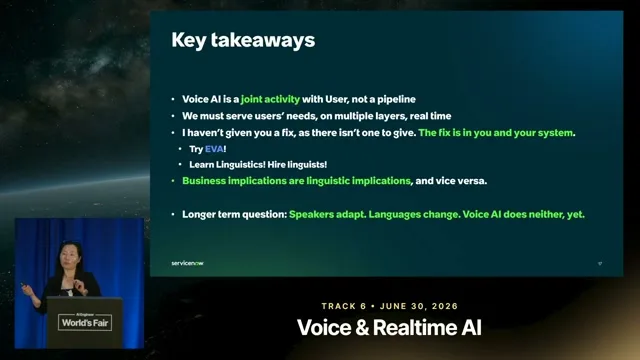 Selected presentation frame from "My name is... my name is...": A Linguistic Map for Voice Agents — Midam Kim, ServiceNow at 860 seconds