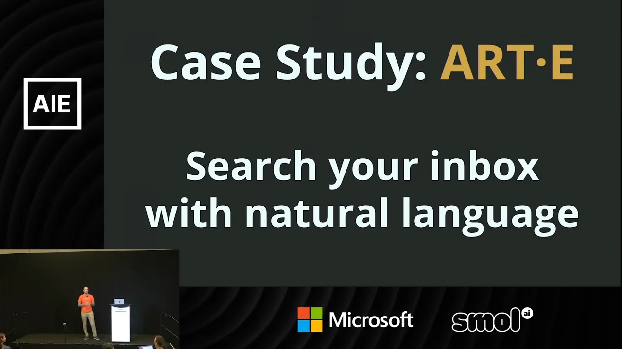 Slide titled “Case Study: ART·E” with the text “Search your inbox with natural language.”