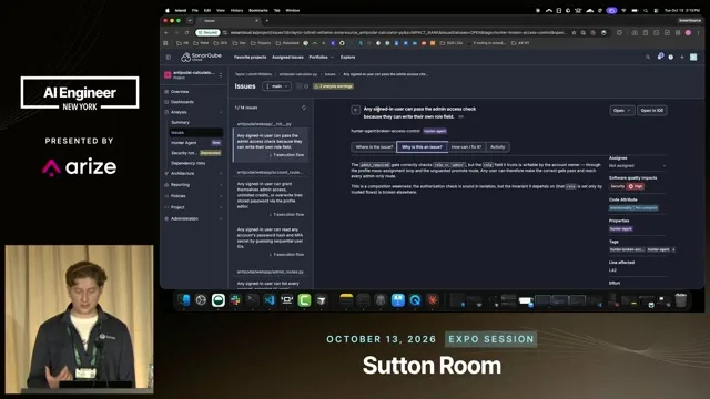 Recording frame at 10:43: A user-writable role defeats the admin check