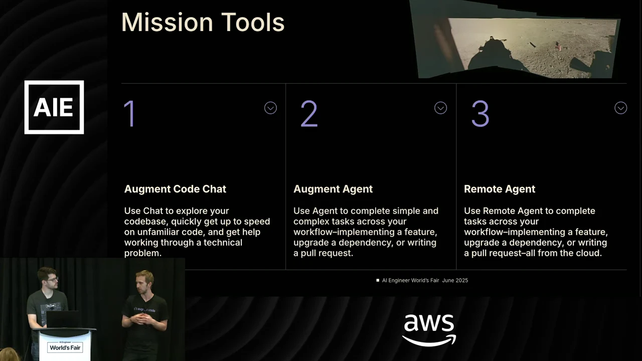 Three numbered columns describe chat for exploring code and technical questions, an agent for workflow tasks, and a remote agent for completing tasks from the cloud.
