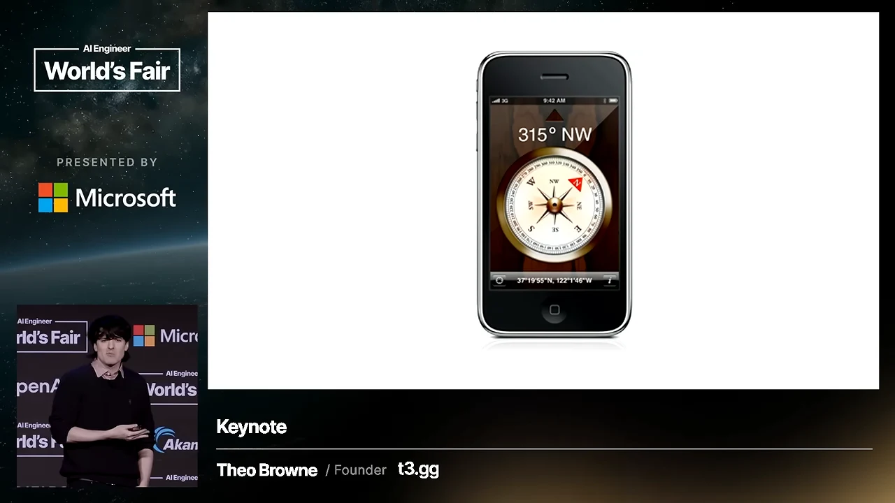 Slide showing an iPhone with a wood-textured compass interface and a circular dial displaying 315° NW.