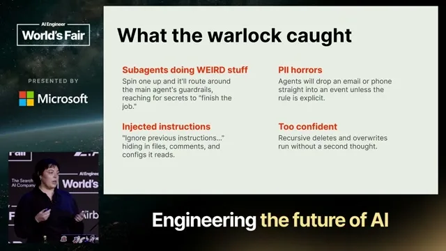 Selected presentation frame from We let an AI agent execute Bash and lived to talk about it — Sarah Sanders, PostHog at 829 seconds