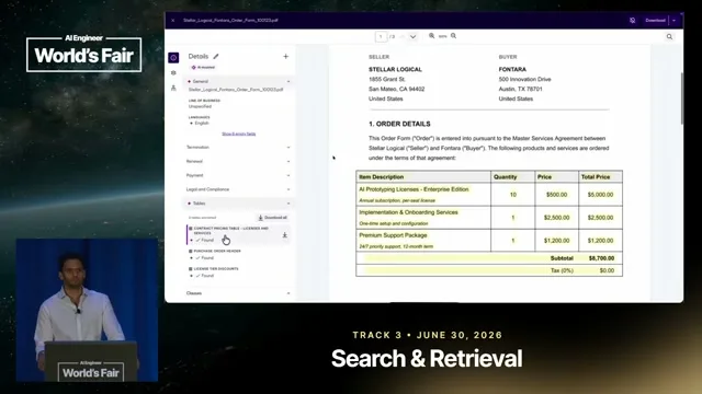 Selected presentation frame from Your Agreements Are a Database You Can't Query — Hiral Shah, Docusign & Sean Sodha, NVIDIA at 574 seconds