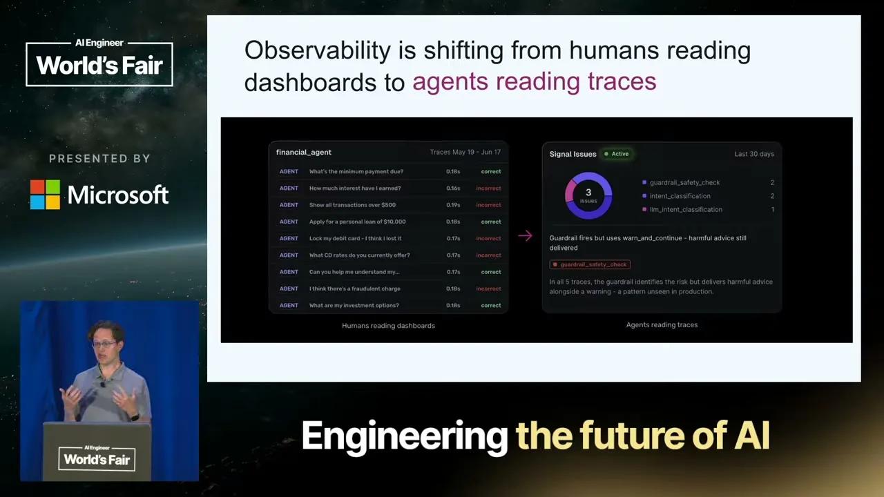 Selected presentation frame from From Vibes to Production: Evaluating and Shipping AI Agents That Work 201 — Laurie Voss, Arize AI at 579 seconds