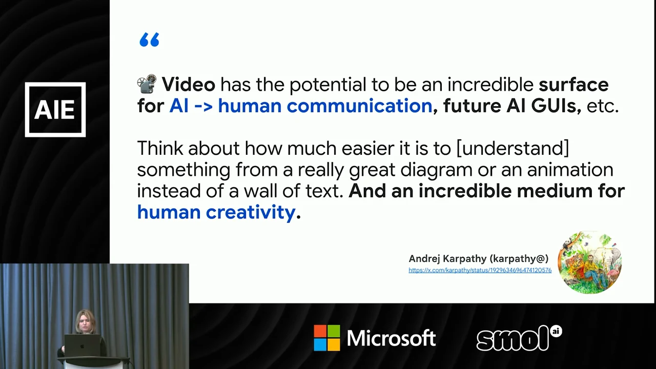 Slide quoting Andrej Karpathy on video, diagrams and animation as media for communication and creativity.