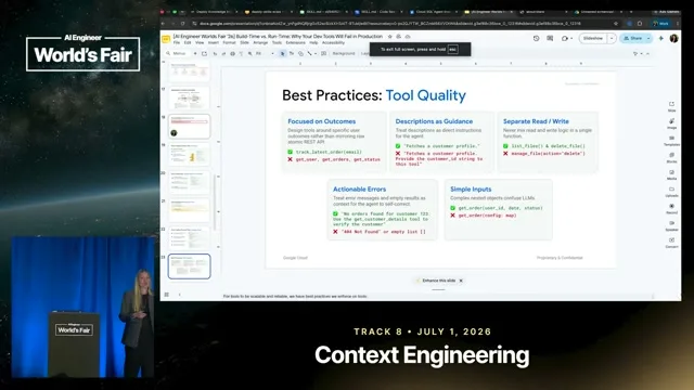 Selected presentation frame from Build-Time vs. Run-Time: Why Dev Tools Fail in Production — Averi Kitsch & Prerna Kakkar, Google at 989 seconds