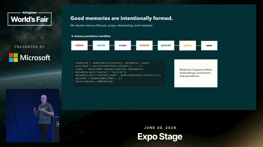 Selected presentation frame from From Context to Memory: Your Agents Need a Real Memory Layer — Anders Swanson, Oracle at 502 seconds