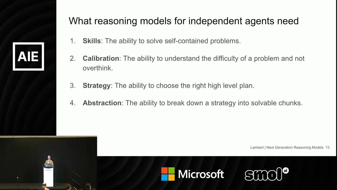 Numbered list defining skills as solving self-contained problems, calibration as recognizing difficulty without overthinking, strategy as choosing a high-level plan, and abstraction as breaking a strategy into solvable chunks.