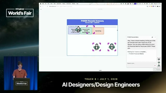 Selected presentation frame from The Spatial Harness: Bringing Agents to the Canvas — Max Drake, tldraw at 687 seconds