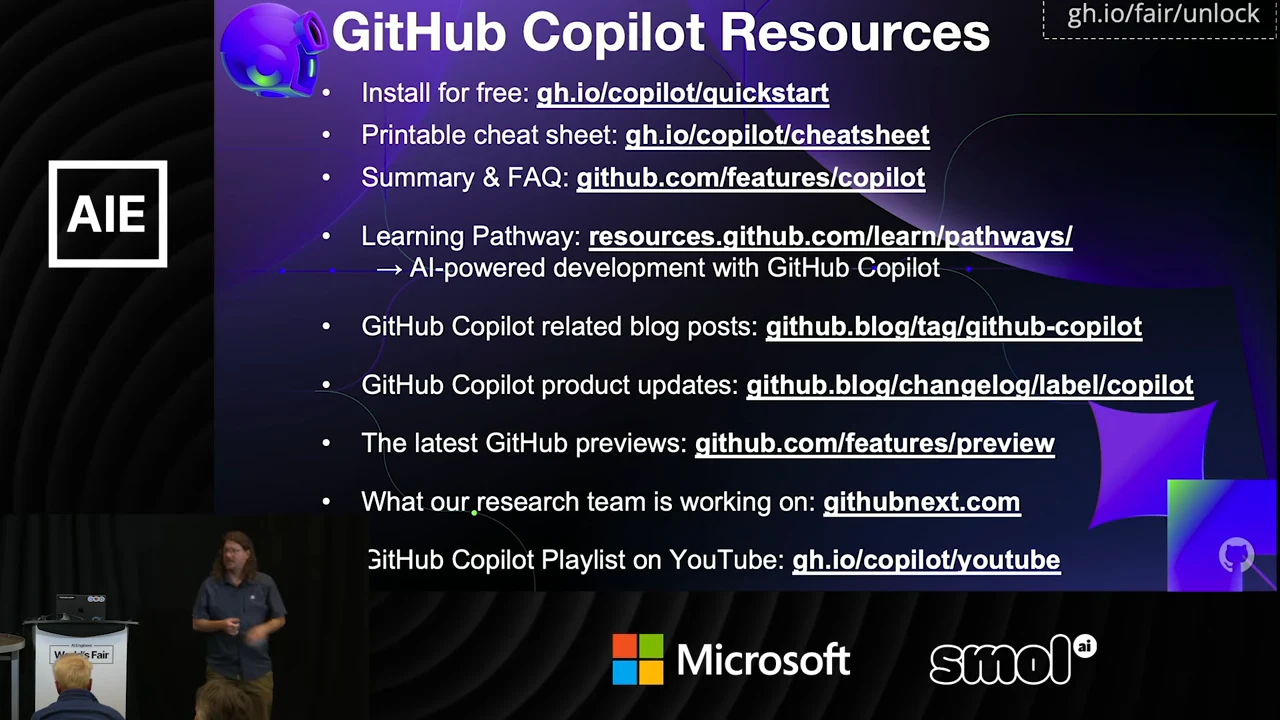 Resource slide listing quickstart, cheat sheet, FAQ, learning pathway, blogs, previews, research, and YouTube links.