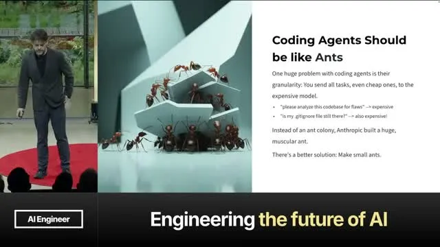 The specialist-agent argument uses an ant-swarm analogy.