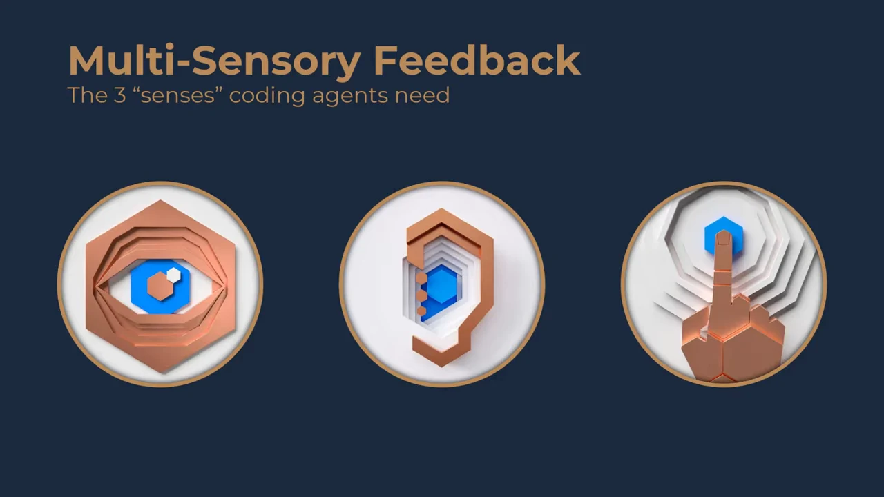 Slide titled “Multi-Sensory Feedback” with three circular illustrations depicting an eye, an ear, and a finger pressing a surface.