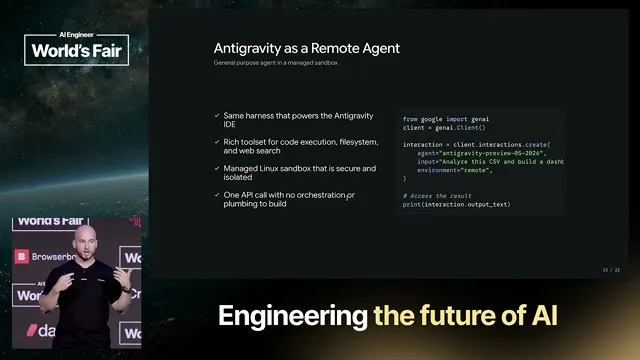 Selected presentation frame from Agents Without Code: Skills, YAML, and Filesystems Replaced Python — Philipp Schmid, Google DeepMind at 502 seconds