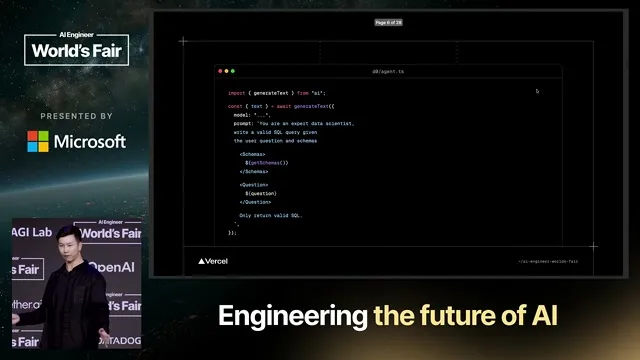 Selected presentation frame from How We Solved Agent Building — Andrew Qu, Vercel at 230 seconds