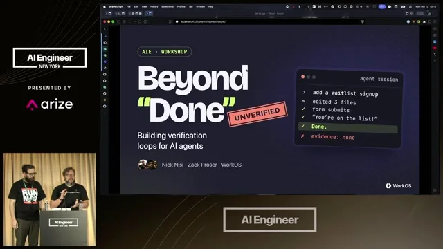 Title slide introduces verification loops and an agent claiming completion without evidence.