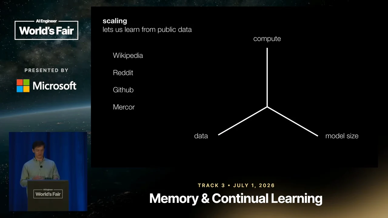 Three branches labeled compute, data, and model size beside a list of Wikipedia, Reddit, Github, and Mercor.