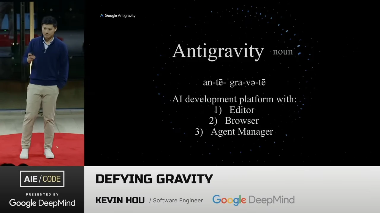 A definition slide lists Editor, Browser, and Agent Manager beside the presenter.