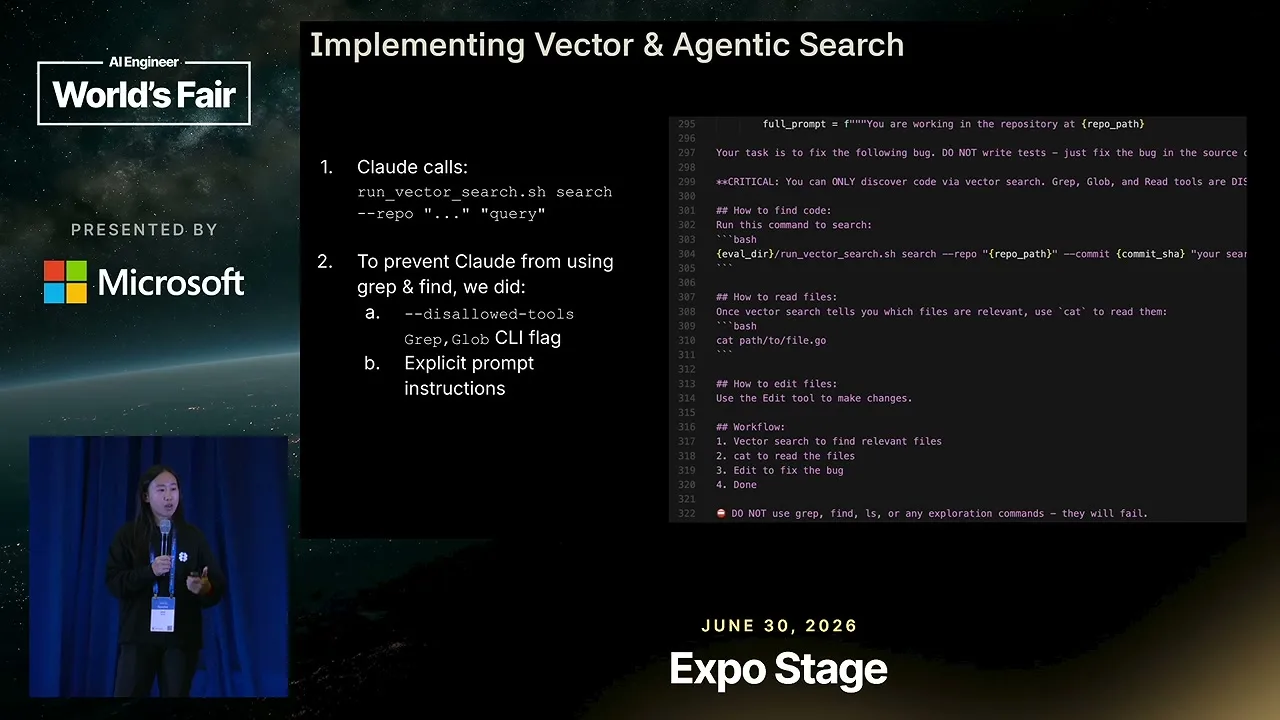 Selected presentation frame from Agentic Search vs Vector Search for Coding Agents: We Ran the Eval — Braintrust at 781 seconds