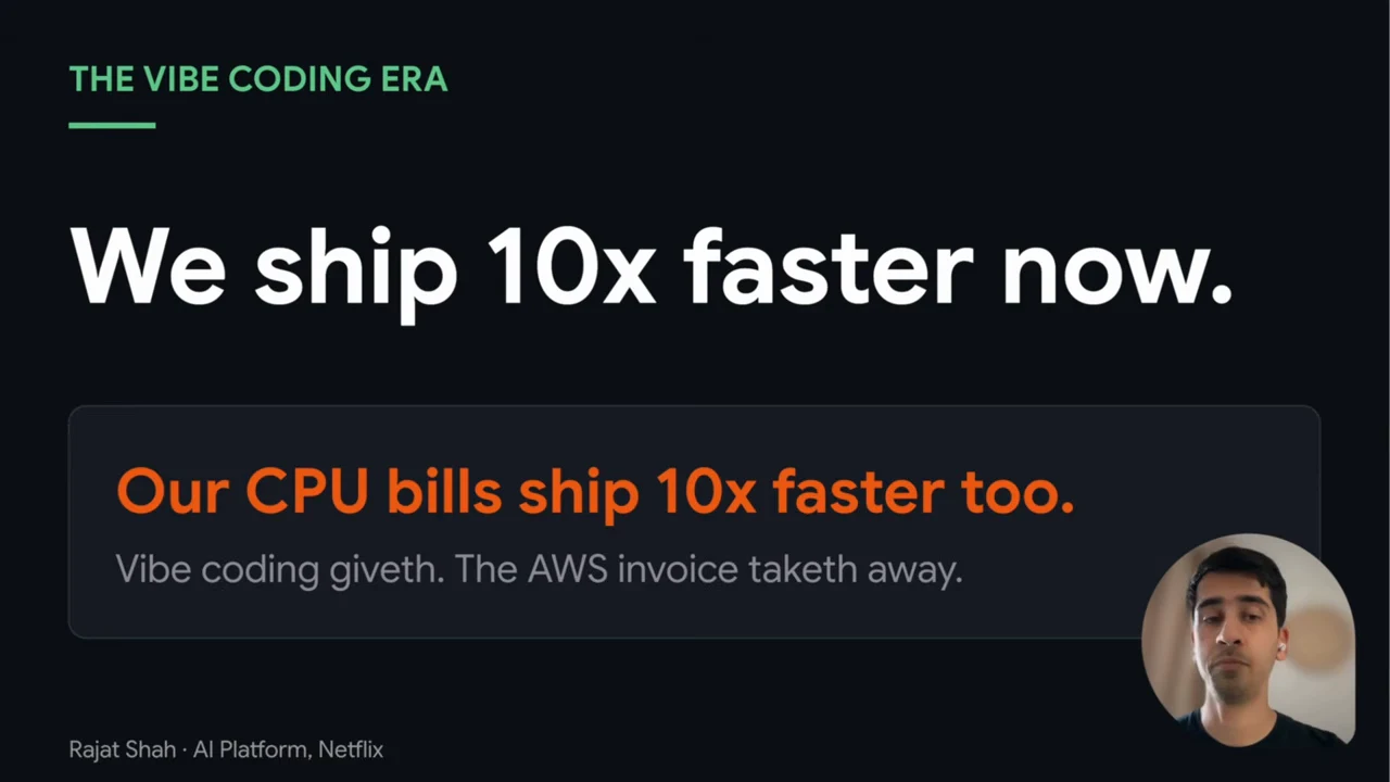 Slide reading “We ship 10x faster now” with the revealed callout “Our CPU bills ship 10x faster too.”