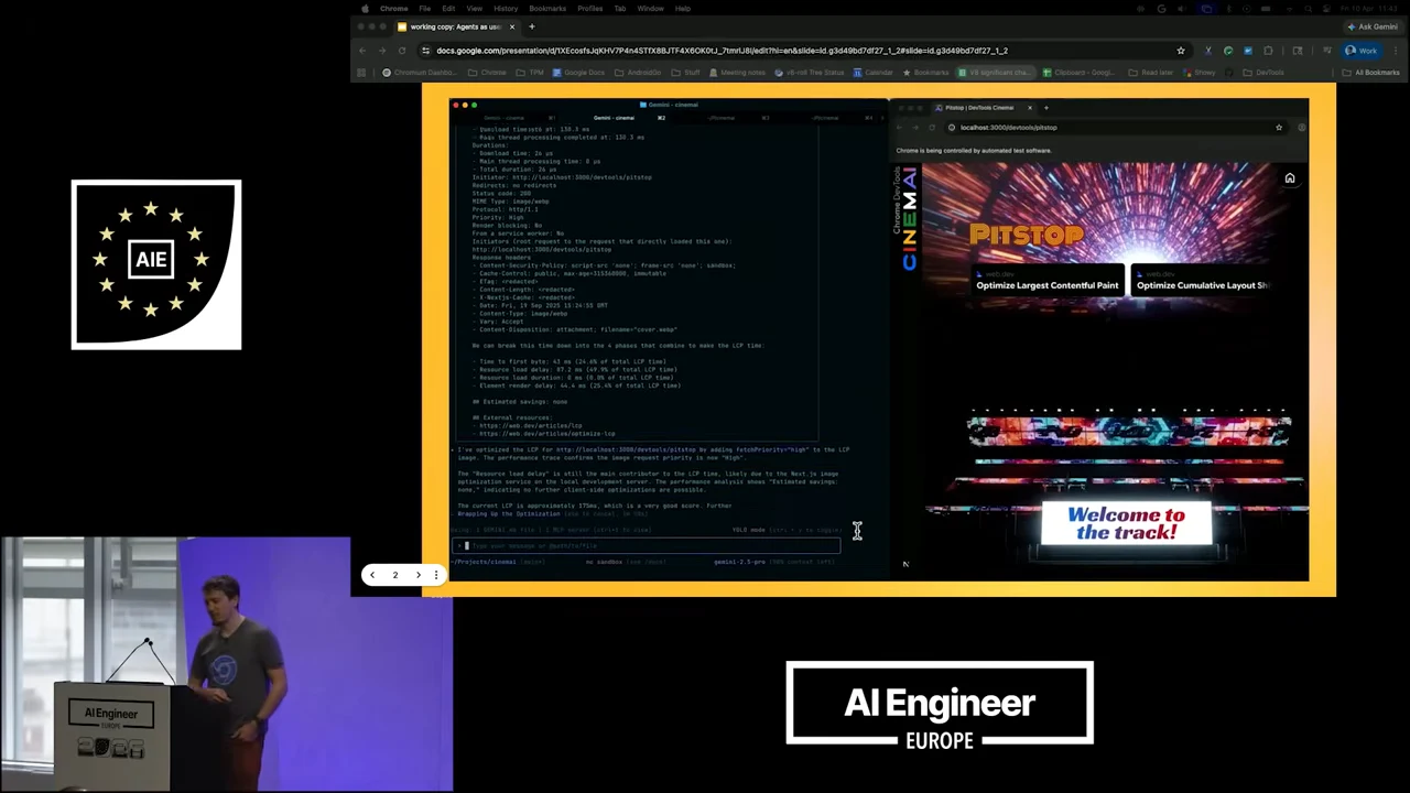 Dark terminal pane on the left; PITSTOP webpage with optimization buttons and a “Welcome to the track!” banner on the right.