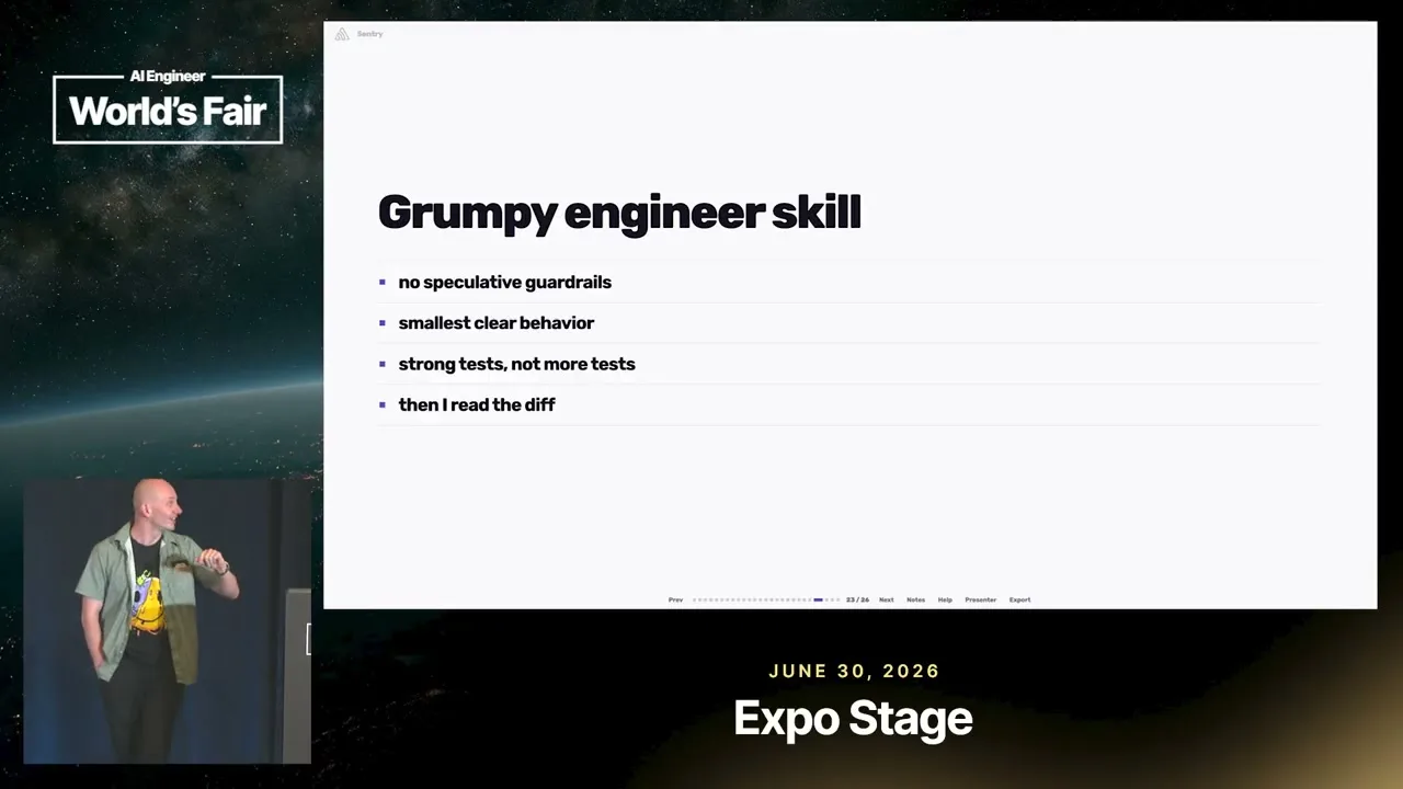 Selected presentation frame from Stop Prompting — Greg Pstrucha, Sentry at 800 seconds