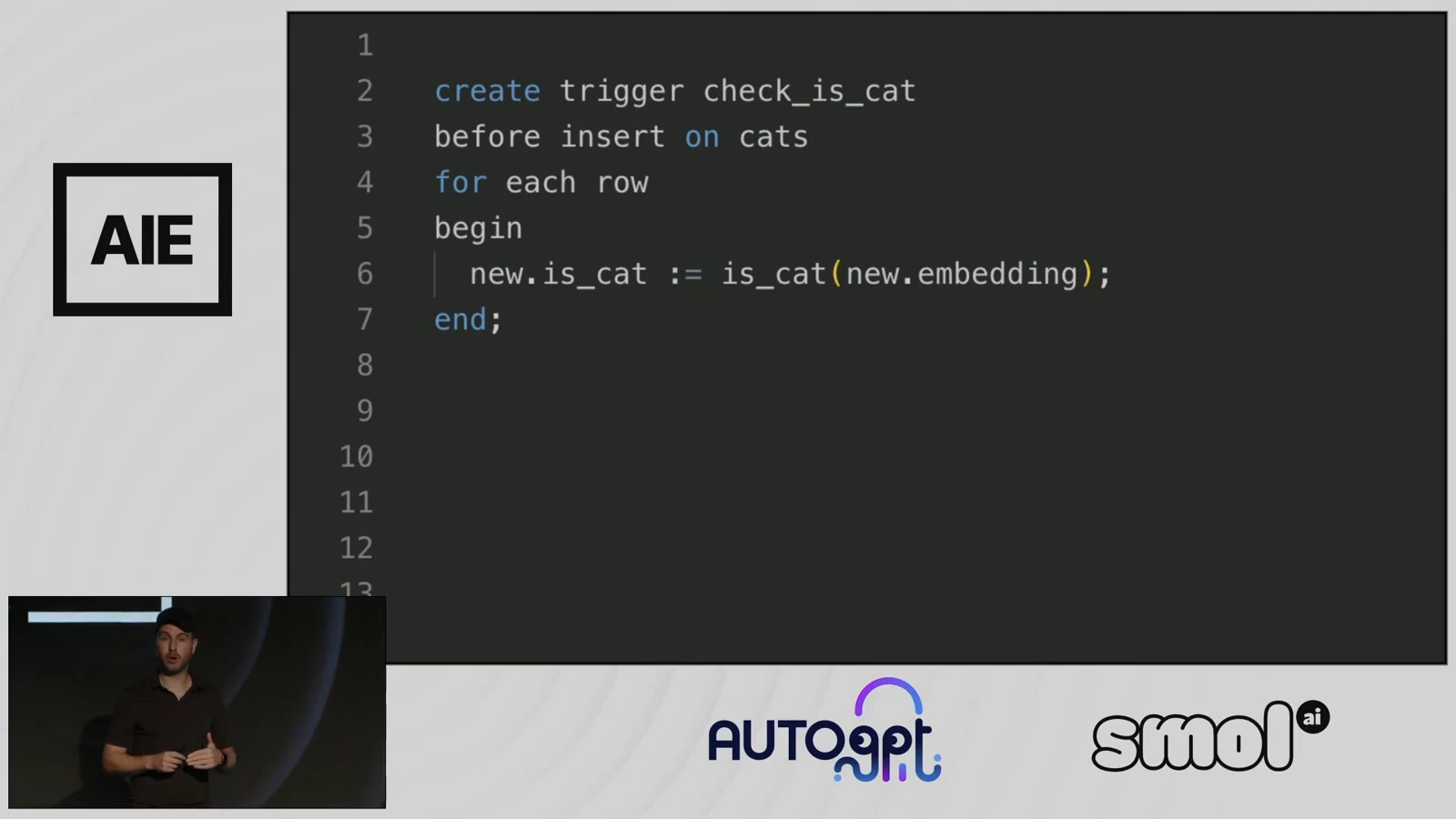The slide sketches computing a cat-similarity score before inserting the row.