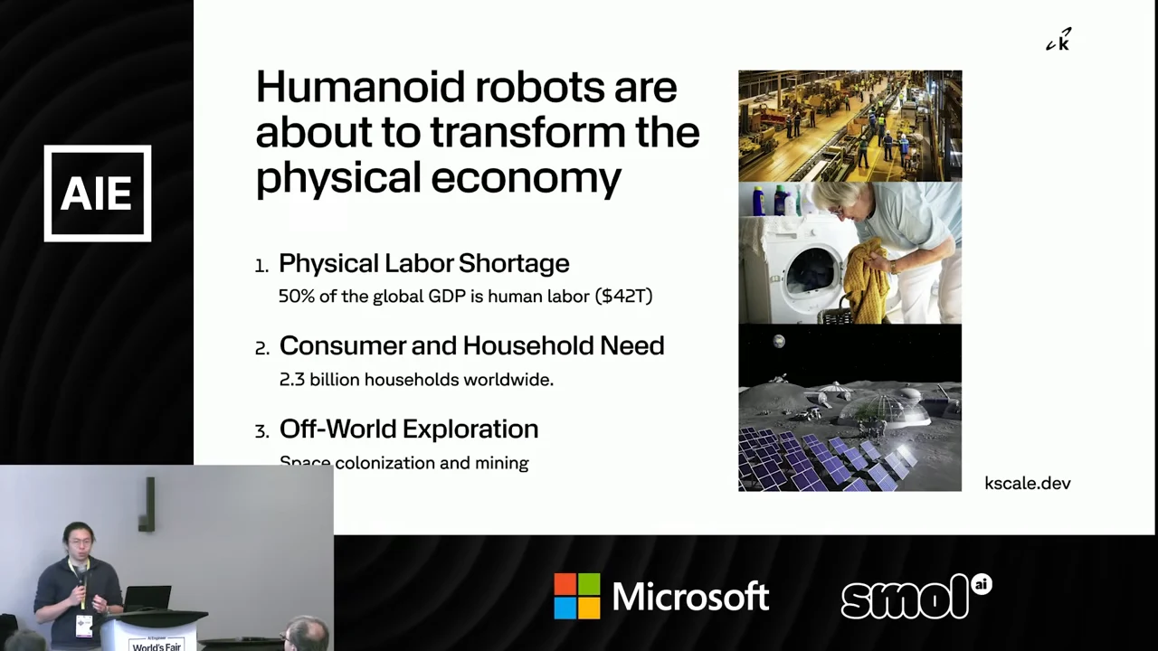 Slide lists three motivations beside images of a factory, laundry, and a lunar scene.