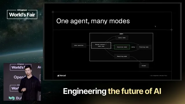 Selected presentation frame from How We Solved Agent Building — Andrew Qu, Vercel at 390 seconds