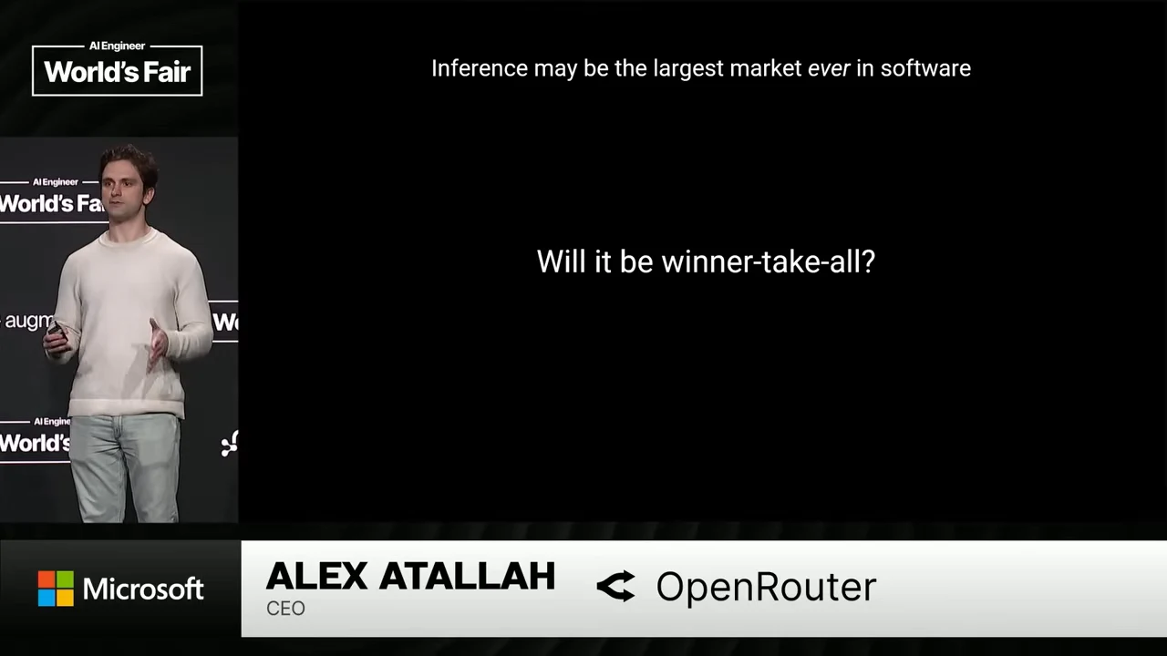 Slide stating “Inference may be the largest market ever in software” and asking “Will it be winner-take-all?” beside the speaker.
