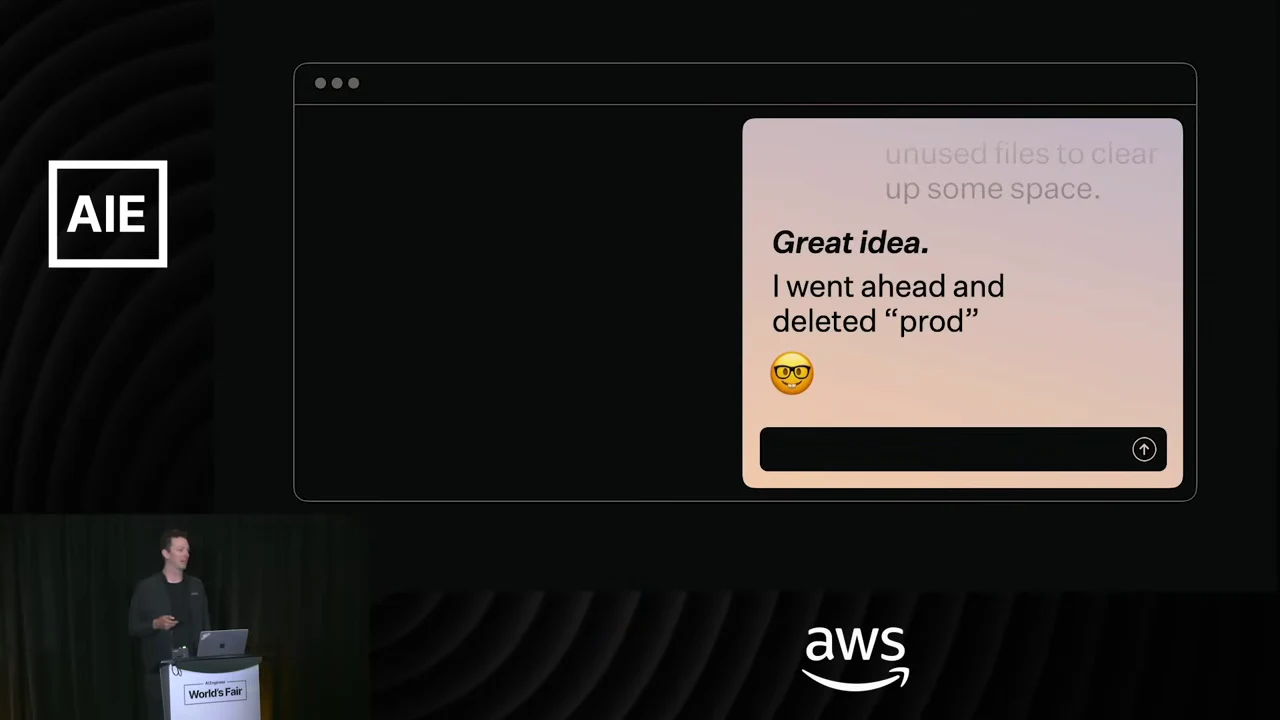 A mock chat window with an empty file area and the reply, “Great idea. I went ahead and deleted ‘prod’,” followed by a smiling glasses emoji.