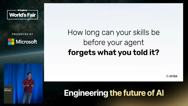 Selected presentation frame from How long can your skills be before your agent forgets what you told it? — Laurie Voss, Arize AI at 37 seconds