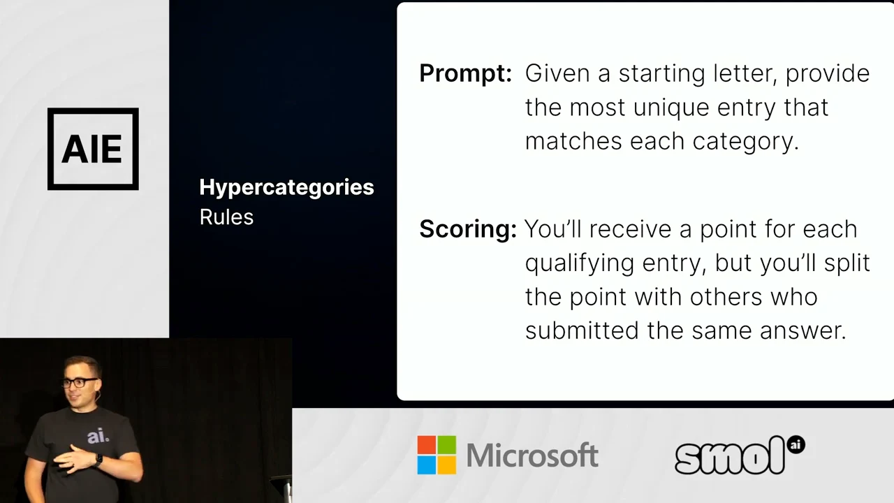 Hypercategories rules slide showing the starting-letter prompt and scoring instructions.
