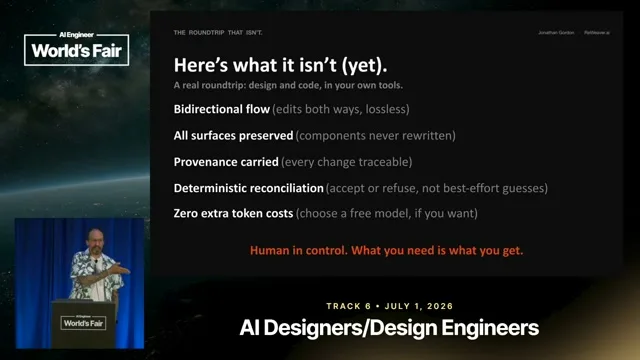 Selected presentation frame from The Design-Code Roundtrip That Isn't — Jonathan Gordon, ReWeaver AI at 908 seconds